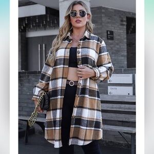 Plus size Plaid Button-Up Long Coat